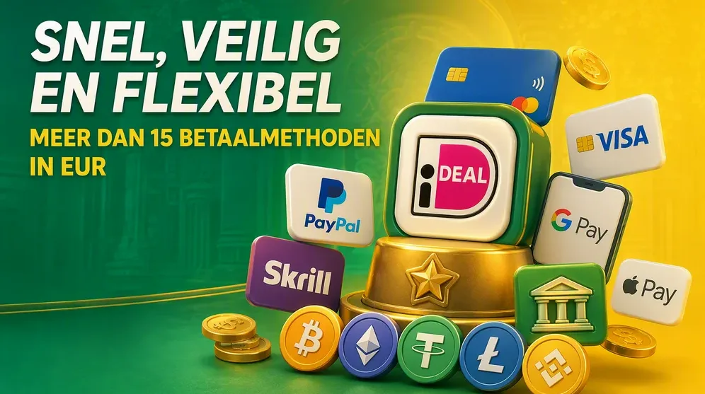 iDEAL logo naast crypto en betaalkaarten symbolen